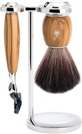 MÜHLE VIVO Olive Wood 3-Piece Black Fibre 5-Blade Razor Shaving Set