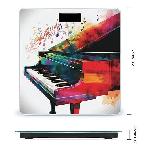 Colorful Piano Keyboard Music Scale for Body Weight Safe Rounded Corners Tempered Glass Digital Bathroom Scale LED Display 400lb Capacity Weight Scales with High Precision Sensors