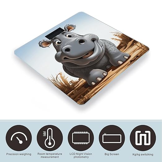 Cartoon Hippo Bathroom Scale Large LCD Backlight Display Digital Scale Rounded Corners Body Scales Automatic Power On/Off Bathroom Scales for Home Bedrooms
