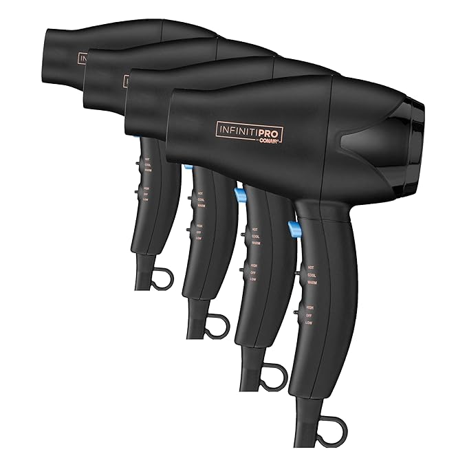 INFINITIPRO by CONAIR Travel Hair Dryer Mighty Mini Compact Lightweight Professional AC Motor Hair Dryer| (Pack of 4)
