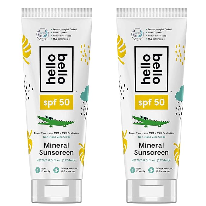 Hello Bello Sunscreen Mineral Lotion with Zinc Oxide - 30 SPF Broad Spectrum UVA/UVB Protection - Water Resistant Hypoallergenic Dermatologist &amp Clinically Tested - 3 Fl Oz (Pack of 2)