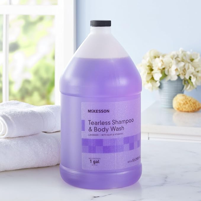 McKesson Shampoo and Body Wash with Aloe &amp Vitamin E 1 Gallon [Pack of 1] Bulk Refill Tearless Lavender