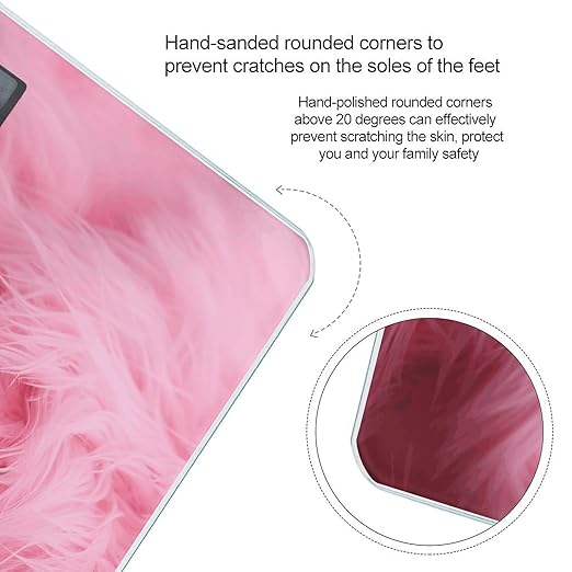 Pink Velvet Furry Textured Pattern Scale for Body Weight Precision Bathroom Weighing Scales with Back Lit LCD Display Sturdy Tempered Glass Body Weight Scales Digital Bathroom Scale 400lb