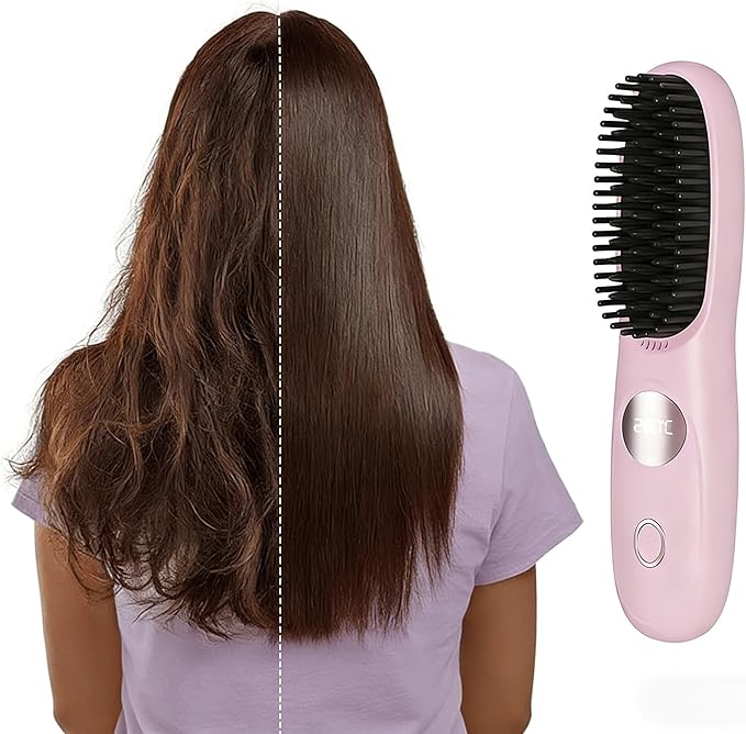 Wireless Hair Straightener mini Hair Straightener 3 Adjustable Temperature Settings LED Display Screen 2-Minute Fast Heating Travel Friendly Design Suitable for All Hairstyles (Pink)