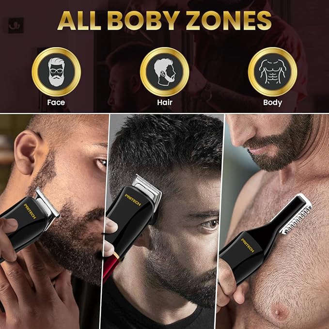 PRITECH Beard Trimmer for Men6 in 1 Hair Clippers Kit Precision Cordless Grooming Kit Waterproof IPX6 for Beard Hair Body Nose Ear with Foil Razor (Red)