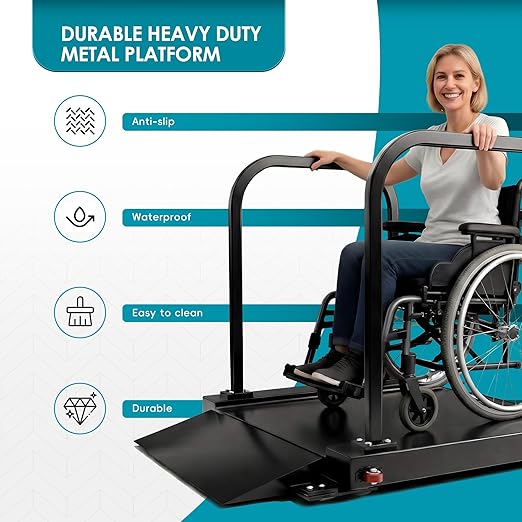 Side Handle Wheelchair Scale for Home Use Extended Detachable Ramp 1000lbs x 0.2lbs Medical/Home Weighing Scale Plateform with LCD Display with Backlight