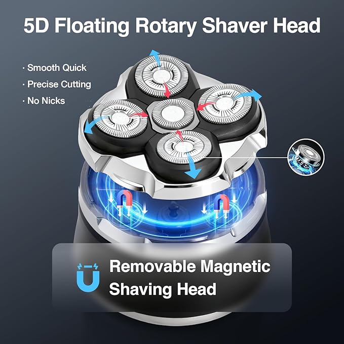 Head Shavers for Bald Men Electric Shavers Razor Rechargeable Bald Head Razor 360°Close Shave for Men 5D Magnetic Bald Head shavers Waterproof Mens Head Shaver for Wet/Dry Use (Black)