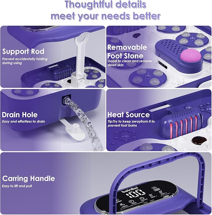Beinilai Collapsible Foot Spa Electric Rotary Massage Foot Bath with Heat Bubble and Motorized Shiatsu Massage Balls Pedicure Foot Spa for Feet Stress Relief