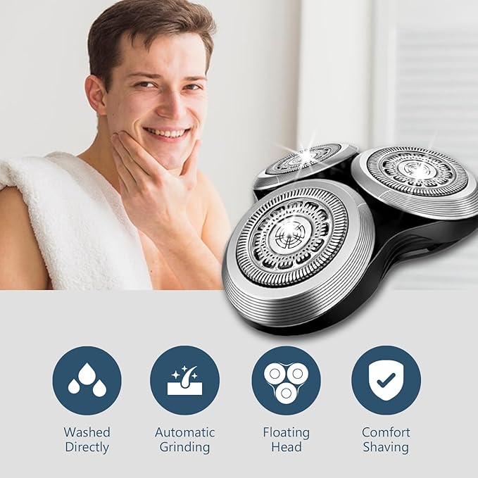 SH90 Replacement Rotary Heads for Philips Norelco Shavers Series 9000 New Version of Metal Wheel Buckle and Upgrade Double-Layer Precision Blades