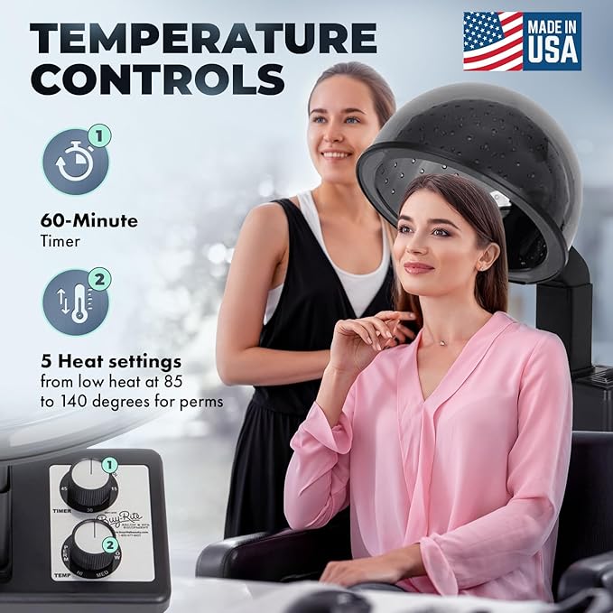 Buy-Rite X-Tra Hot 980 Watt Ionic Conditioning Salon Hair Dryer - Extra Large Hood 4 Heat Settings Adjustable Arm &amp Timer – Professional Bonnet Dryer for Salons &amp Spas - UL/CSA Approved – Bl