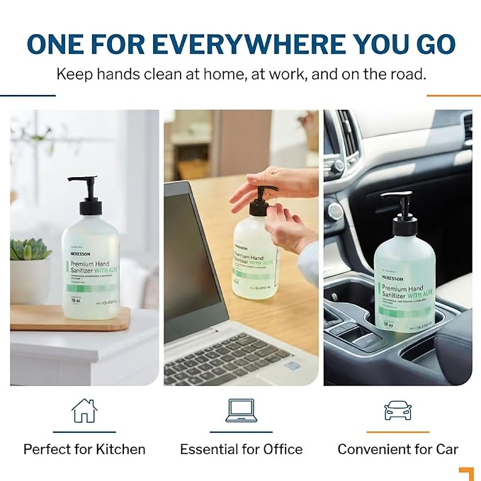 McKesson Hand Sanitizer with Aloe 18 oz Pump Bottle [Pack of 12] – Bulk 70% Ethyl Alcohol Spring Water Scent No-Rinse Gel with Vitamin E and Moisturizers Medical-Grade Sanitizer
