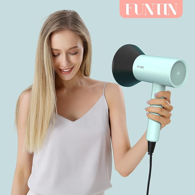 Funtin Hair Dryer Blow Dryer with Diffuser Brush Comb 1800W Full Accessories for Women Professional Tifunny Blue