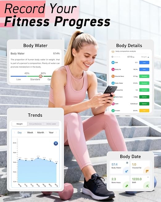 INSMART Smart Scale for Body Weight Digital Bathroom Scale with BMI Muscle Mass Bluetooth Body Fat Scale17 Body Composition Analyzer with Smart APP Sync Weight Scale 400 lbs - Pink