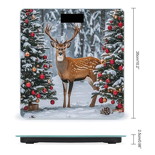 Cow Deer Trees Christmas Bathroom Scale for Body Weight LCD Display Digital Bathroom Scale Tempered Glass Bathroom Weight Scales Fashion Smart Scales for Home Bedroom 400 Lb