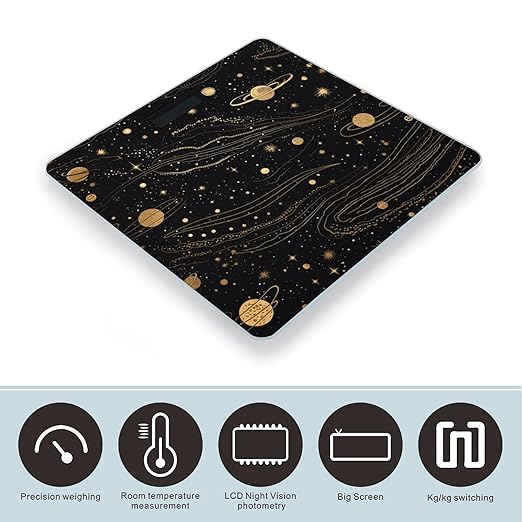 Gold and Silver Space Themed Weight Scale Digital Electronic Scales Bathroom Scale Larg LCD Backlight Display High Precision MeasurementsTempered Glass