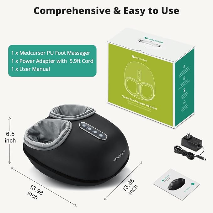 Medcursor Foot Massager with Heat - Shiatsu Feet Massage Machine Delivers Relief for Tired Muscles &amp Plantar Deep Kneading Therapy Multi-Level Settings for Home Office Use Size up to 13