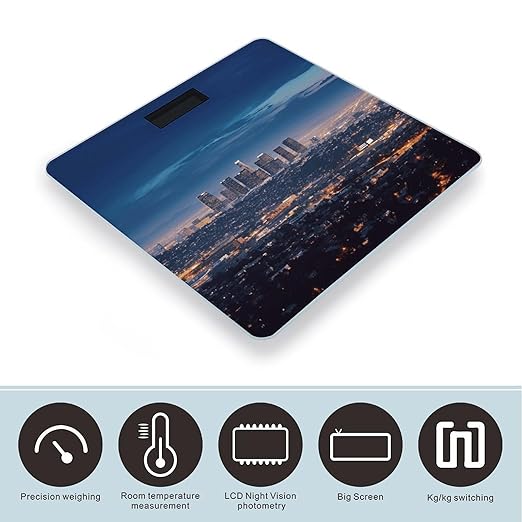 Los Angeles SkylineScale for Body Weight with LCD High Precision Weighing Scales Fashion Sturdy Tempered Glass Weight Scales Easy-to-Read Digital Bathroom Scale for Daily 400lb