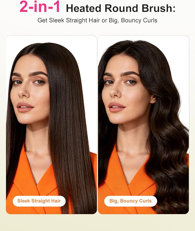 K&ampK Thermal Brush 1 1/2 inch Heated Round Brush with Detachable Head Velvet Pouch and Dual Voltage for Travel Easy to Create Blowout Look Cosmic Orange