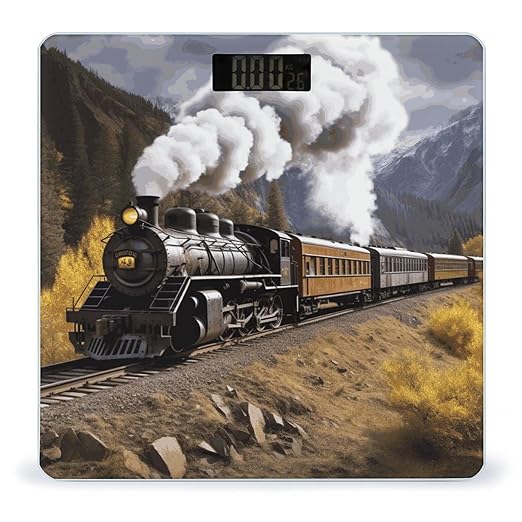 Digital Bathroom Scale for Body Weight Scale with Bright LCD Display High Accuracy Step-On Technology Auto On/Off Steam Locomotive Train Digital Scales 400 Lbs /180kg