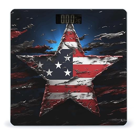 Digital Bathroom Scale for Body Weight Scale with Bright LCD Display High Accuracy Step-On Technology Auto On/Off Flag Stars Digital Scales 400 Lbs /180kg