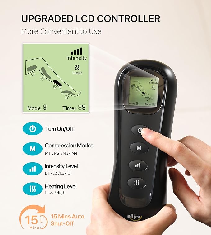 ALLJOY Leg Massager for Circulation and Pain Relief FSA Gifts for Dad Mom Mothers Day Fathers Day Leg Massager with Heat and Compression Helpful for Vericose Veins Fatigue Cramps Swelling Edema