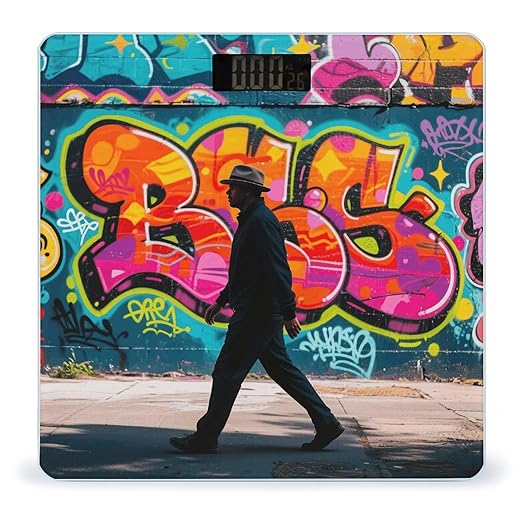 Colorful Graffiti Wall Scale for Body Weight Sturdy Tempered Glass Weighing Scales with LCD Display Accurate Digital Bathroom Scale Convenient Body Fat Smart Scales Easy Read