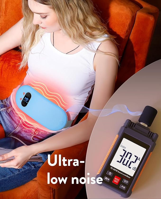 Portable Heating Pad for Period Cramps: Cordless Menstrual Heating Pad with 6 Heat Levels and 6 Massage Modes 3s Fast Heating Gift for Women and Girl(Blue)