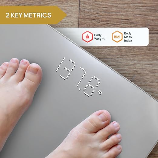 INEVIFIT Smart Bathroom Scale Highly Accurate Bluetooth Digital Bathroom Body Weight Scale Precisely Measures Weight &amp BMI for Unlimited Users (S-Silver)