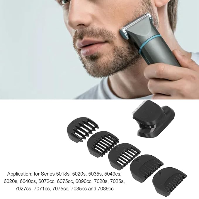 Beard Trimmer Head Replacement Series 5/6/7 Replacement Beard Trimmer Guards with 5 Guards Combs Compatible with 5018s 5020s 5035s 5049cs 6020s 6040cs 7020s 7025s
