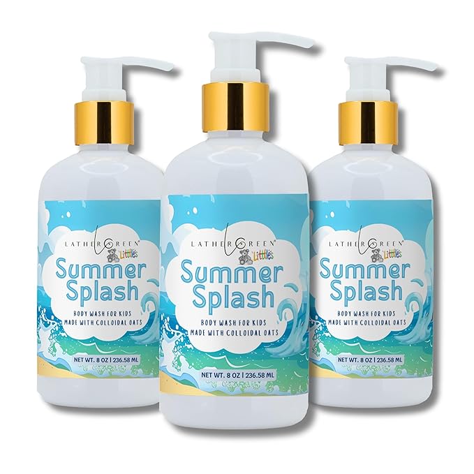 Kids Body Wash – Plant Based Gentle Moisturizer with Shea Butter – Safe for Sensitive Skin – Summer Splash – 3 Pack (8 oz Each)
