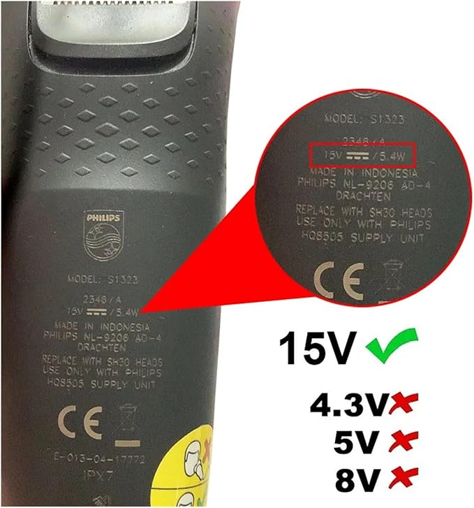 15V HQ8505 Razor Blade ChargerCompatible for PhilipsShaver Series 3000 5000 7000 9000 Power Supply Adapter Cord Not for 5V 4.3V 8V Shaver(UK Plug)