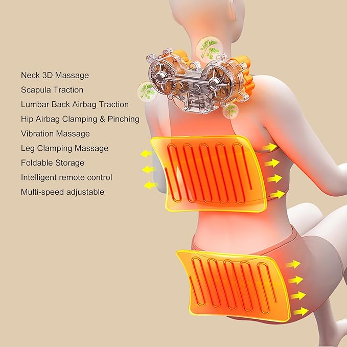 Full Body Massage Mat with 3D Body Stretching Lumbar Traction Back Heating 5 Modes 3 Intensities PU Leather - Relaxation &amp Pain Relief