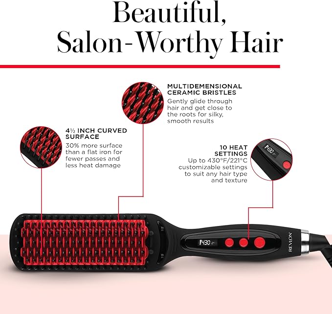 REVLON SmoothStay XL Hair Straightener - Heated Straightening Brush for Silky &amp Straight Long-Lasting Results Locks in Moisture with Reduced Static &amp Frizz
