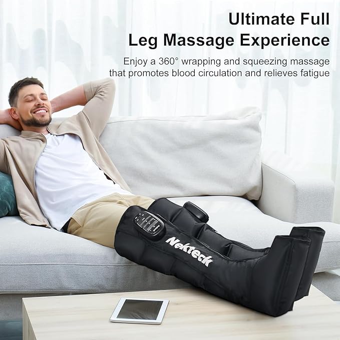 Nekteck Cordless Air Compression Leg Massager with 6 Modes &amp 4 Intensities Foot and Leg Massager for Circulation Improvement &amp Muscle Recovery Gifts for Mom Dad Athletes (Dual Unit)-Small