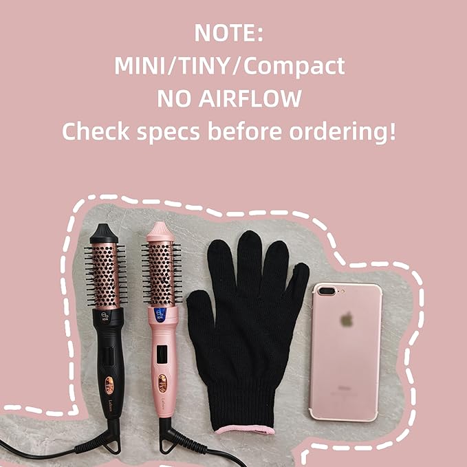 Thermal Brush MINI &amp Tiny 1 Inch Ionic Curling Brush for Shiny Hair Tourmaline Ceramic Ionic Curling Iron Brush for Short to Medium Hair Adjustable Temperature Dual Voltage Compact-Size
