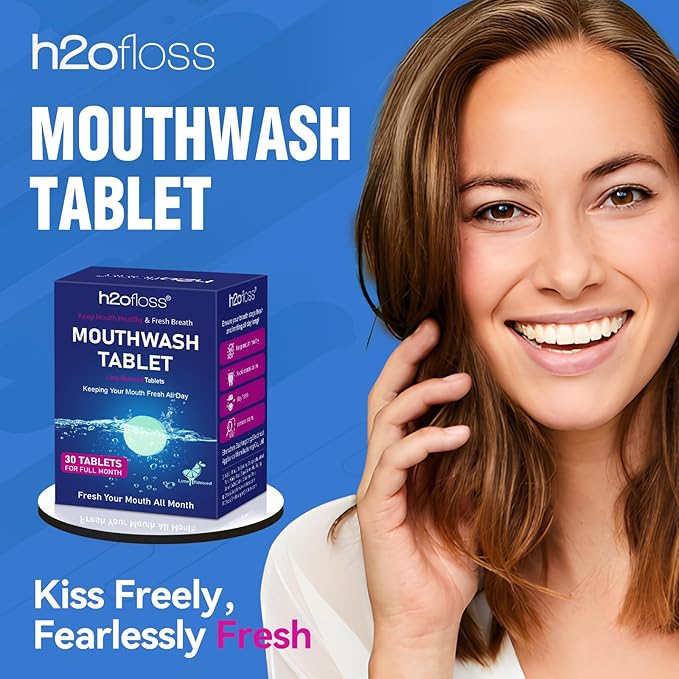 Rechargeable Water Flosser by H2ofloss with Travel-Friendly Mouthwash Tablets – Perfect Oral Hygiene Kit