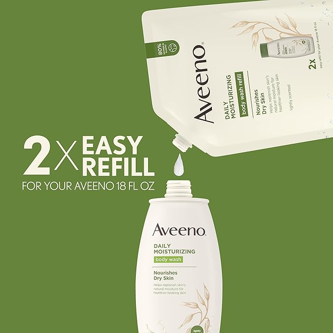 Aveeno Daily Moisturizing Body Wash Soothing Oat Refill 36 Fl. Oz with Aveeno Daily Moisturizing Body Wash for Dry Skin