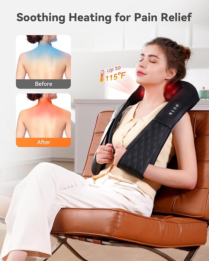 Shiatsu Electric Neck Back Massager Back Massager with Heat 4D Kneading Electric Massage Pillow for Shoulder Lower Back Foot Leg Muscles Pain Relief Relax in Car Office and Home