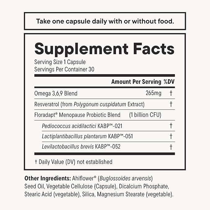 Daily Nouri Menopause Probiotics for Women | Hormonal Balance Hot Flashes Night Sweats &amp Gut Health | 3 Clinically Studied Strains + Resveratrol &amp Omega | 30-Day Supply