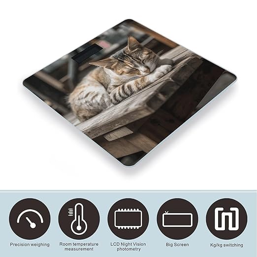 Cat Sleeping Digital Bathroom Scale for Body Weight Weighing Scale with Backlit LCD Display High Precision Measurements &amp Measures Weight Up to 180kg