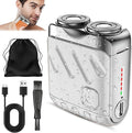 Small Steel Cannon Suspended Magnetic Blade Portable Rotary Dual Ring Electric Shaver Fully Waterproof USB Rechargeable One-Button Long Lasting Foil Shaver for Home Travel (Silver)