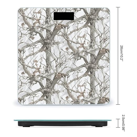 White Tree Camo Weight Scale Large Bathroom Scales Digital Weight with Bright LED Display Non Slip Automatic Weighing Scale Fashion Weighing Machine for Body