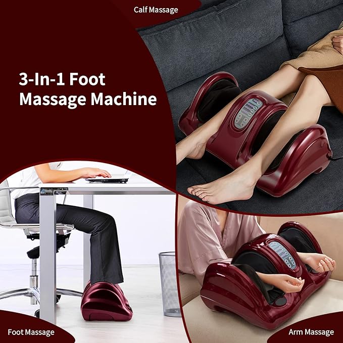 LDAILY Therapeutic Shiatsu Foot Massager Kneading &amp Rolling Massage for Feet 3 Modes Electric Foot Massager with Remote Control (Red)