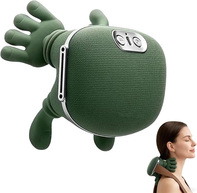 Bionic Hand Neck Massager with Heat &amp 4D Kneading - Wireless Deep Tissue Shiatsu Massage for Shoulder Back Pain Relief USB-C Rechargeable Portable and Ergonomic Design (Green)