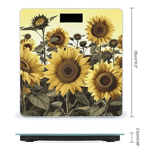 Yellow Sunflower Floral Bathroom Scale for Body Weight Bathroom Weighing Scale with Backlit LCD Display Highly Accurate Measures Weight Up to 180kg