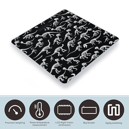 Digital Bathroom Weighing Scale Energy Saving Scale Smart Scale for Body Weight Black and White Dinosaur Skull Skeleton
