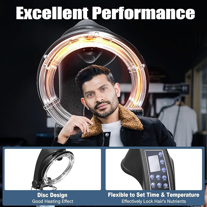 DNYSYSJ Stand Hair Dryer 850W Professional Orbiting Infrared Heating Tube Convex Neck Support Design Stainless Steel Foot Support Bracket Copper Electrical Wire Black Hair Dryer