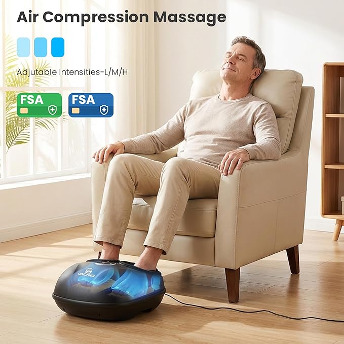 COMFIER HSA Eligible Shiatsu Foot Massager Machine with Heat FSA Foot Massager for Neuropathy Plantar Fasciitis Deep Kneading Feet Massager with HeatUp to Men Size 13 Christmas Gifts for Men Women