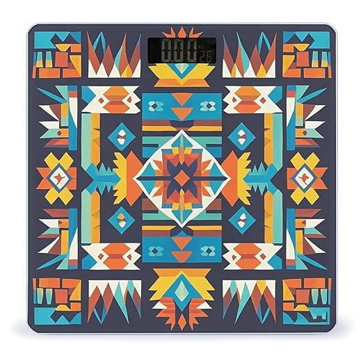 Navajo Tribal Pattern Bathroom Scale for Body Weight Bathroom Weighing Scales with Back Lit LED Display Sturdy Tempered Glass Body Weight Bathroom Scale 400lb Weighing