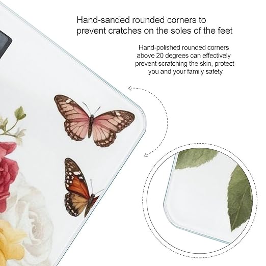 Men's Smart Scale for Body Weight Digital Bathroom Weighing Scale Automatic Switch Energy Saving Scale Flower Shabby Chic Roses Buds Leaves Tulips Floral Butterfly